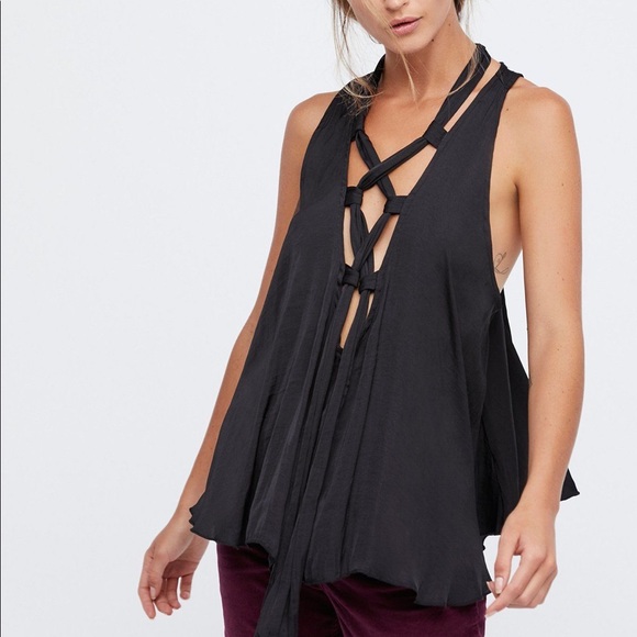 Free People Tops - Free People Here With Me black silky tank top